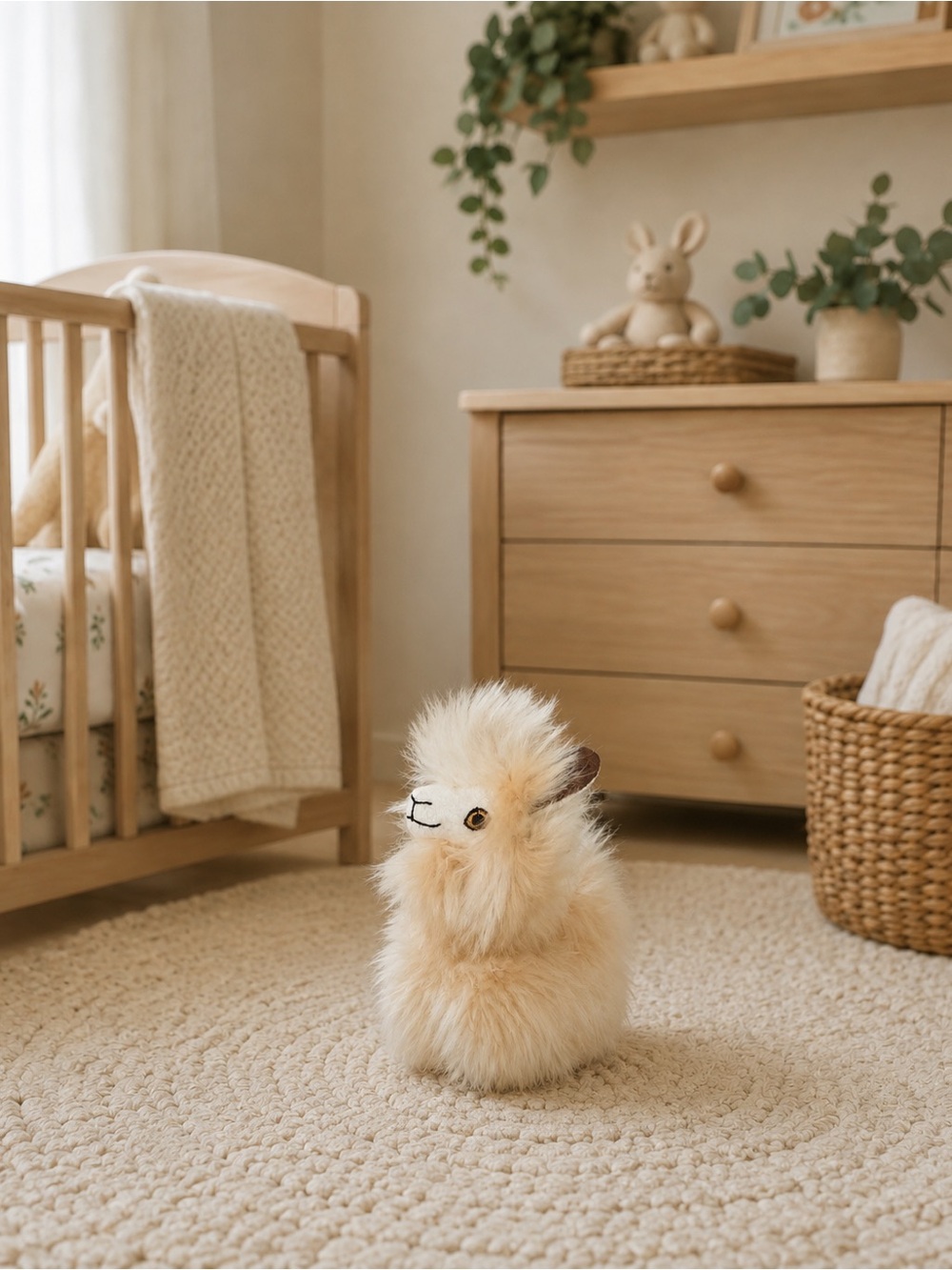 Plush Beige 100% Alpaca fur Stuffed Animal - Soft Fluffy Kids Toy